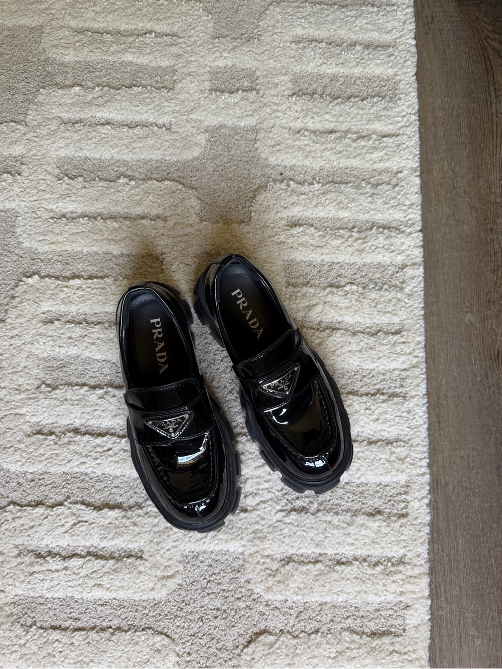 Prada Black Patent Leather Platform Loafers